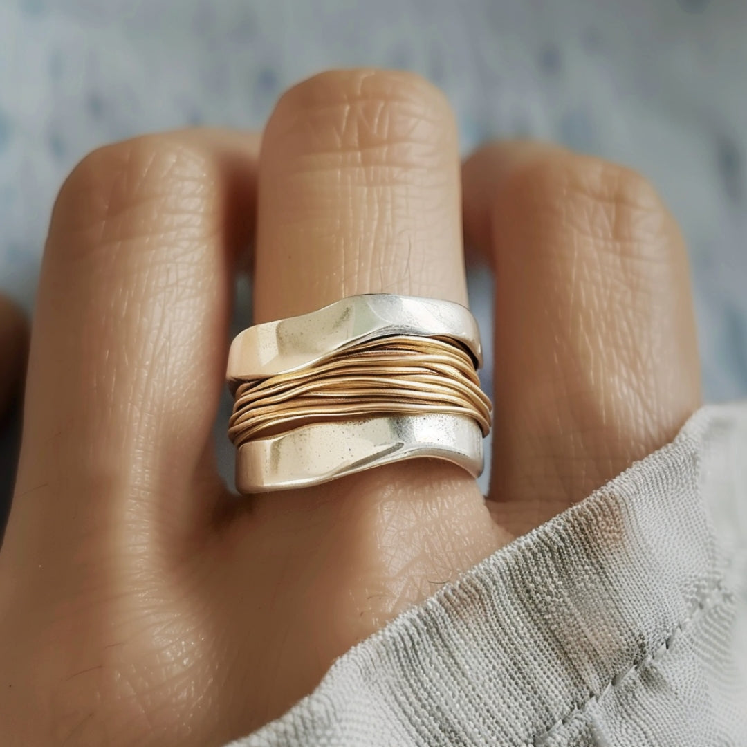 Silver Golden Threads Ring Omelia & Oliver Jewels