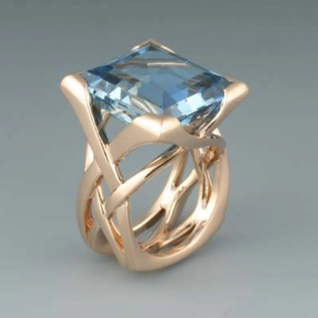 Vintage Rose Gold Blue Zirconia Ring Omelia&Oliver Jewels