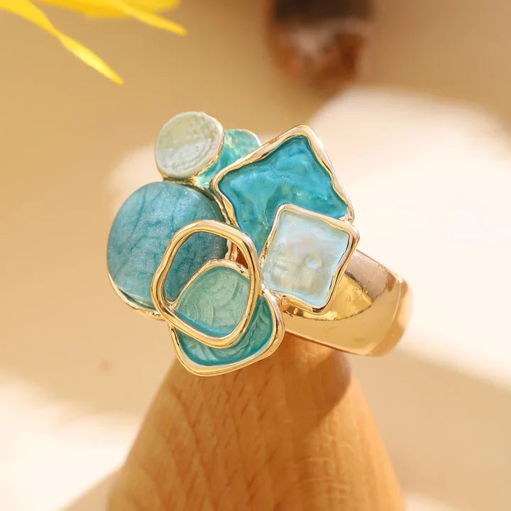 Elegant Blue & White Enamel Ring