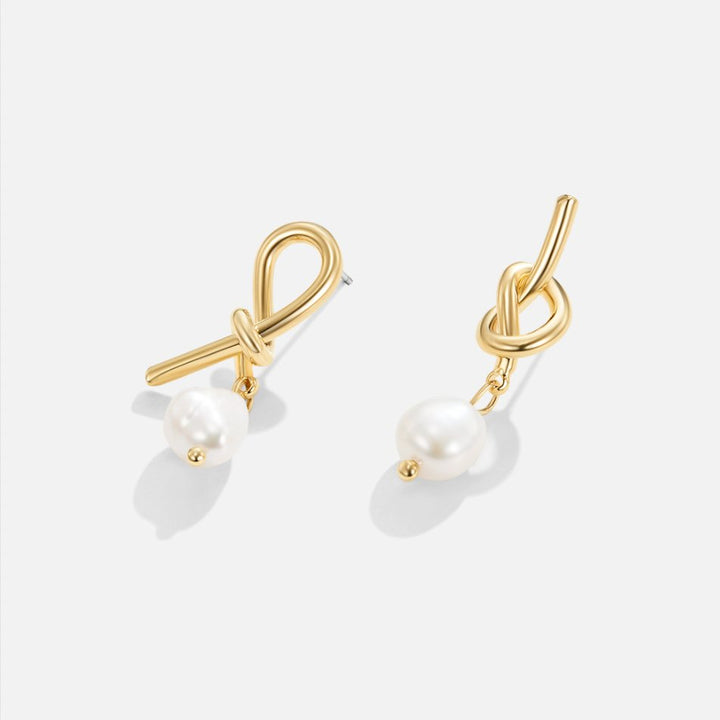 Knotted Gold & Freshwater Pearl Earrings Omelia & Oliver Jewels