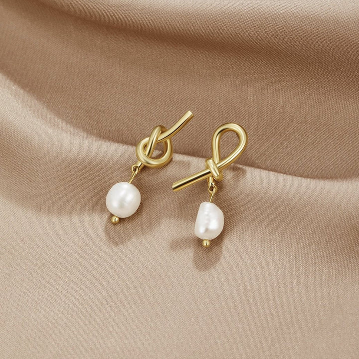 Knotted Gold & Freshwater Pearl Earrings Omelia & Oliver Jewels