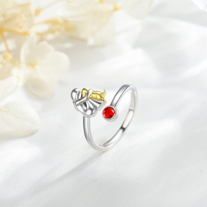 Sterling Silver Dog & Girl Ring Adjustable and Symbolic