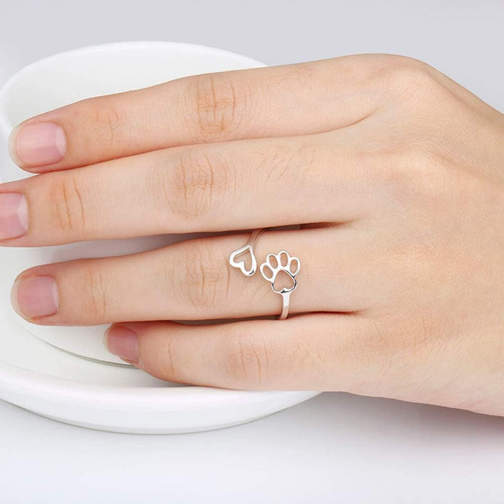 Paw & Heart Ring Adjustable 925 Sterling Silver