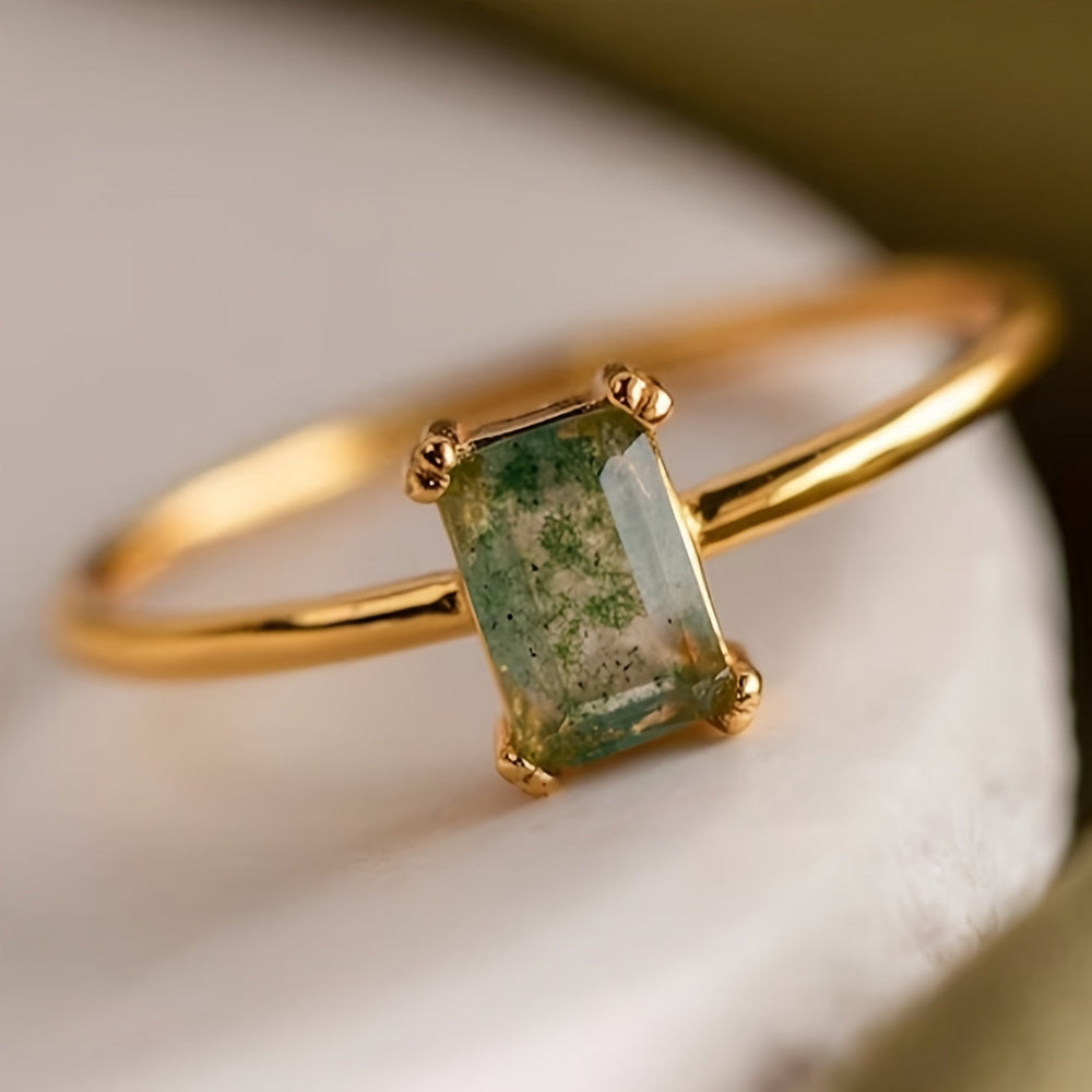 Natural Moss Agate Ring Omelia&Oliver Jewels