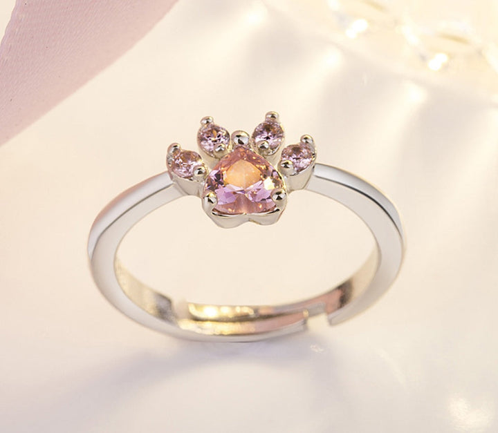 Rose Gold Paw Jewelry Set 4 Pieces with Zirconia Heart