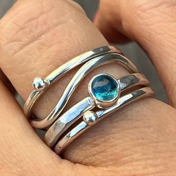 Unique Layered Blue Crystal Ring Omelia&Oliver Jewels
