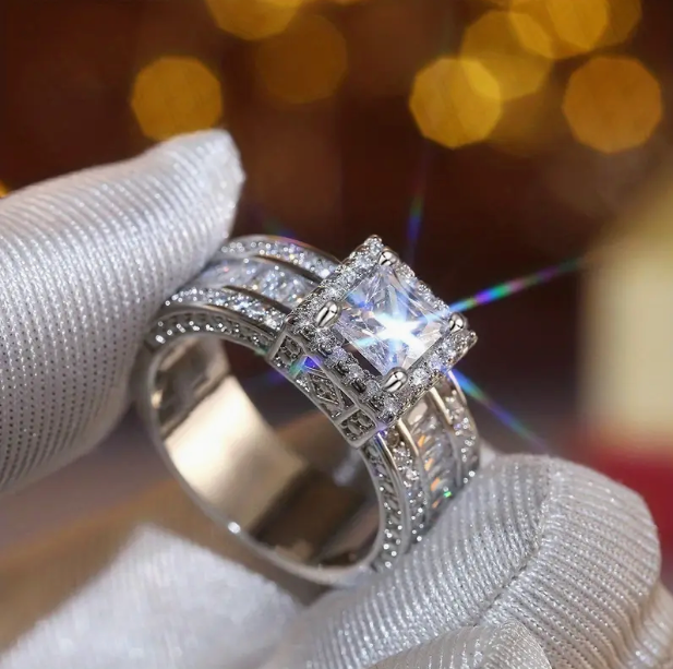 Diamond & Zircon Halo Silver Ring