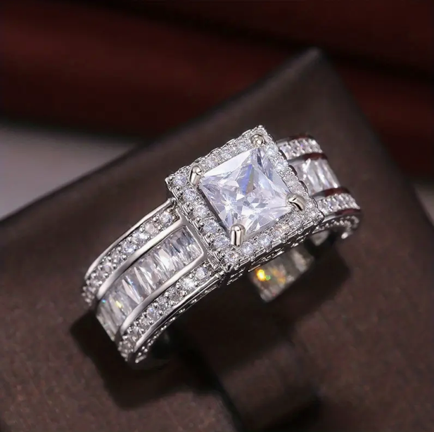 Diamond & Zircon Halo Silver Ring