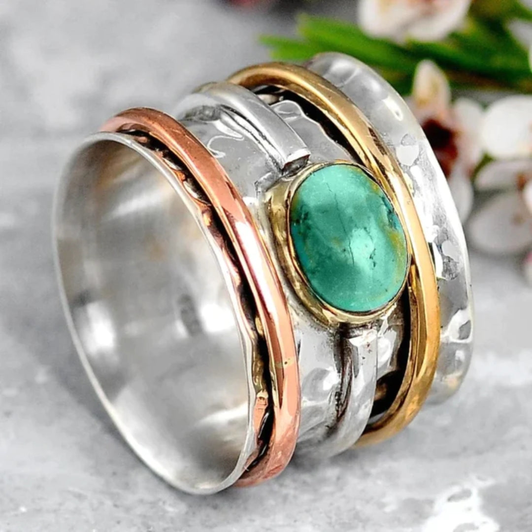 Coco - Vintage Gold & Silver Turquoise Ring