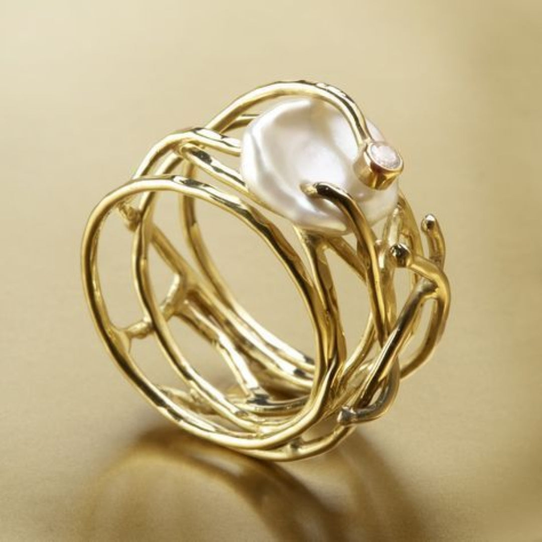 Delicate Gold Pearl Ring Omelia&Oliver Jewels