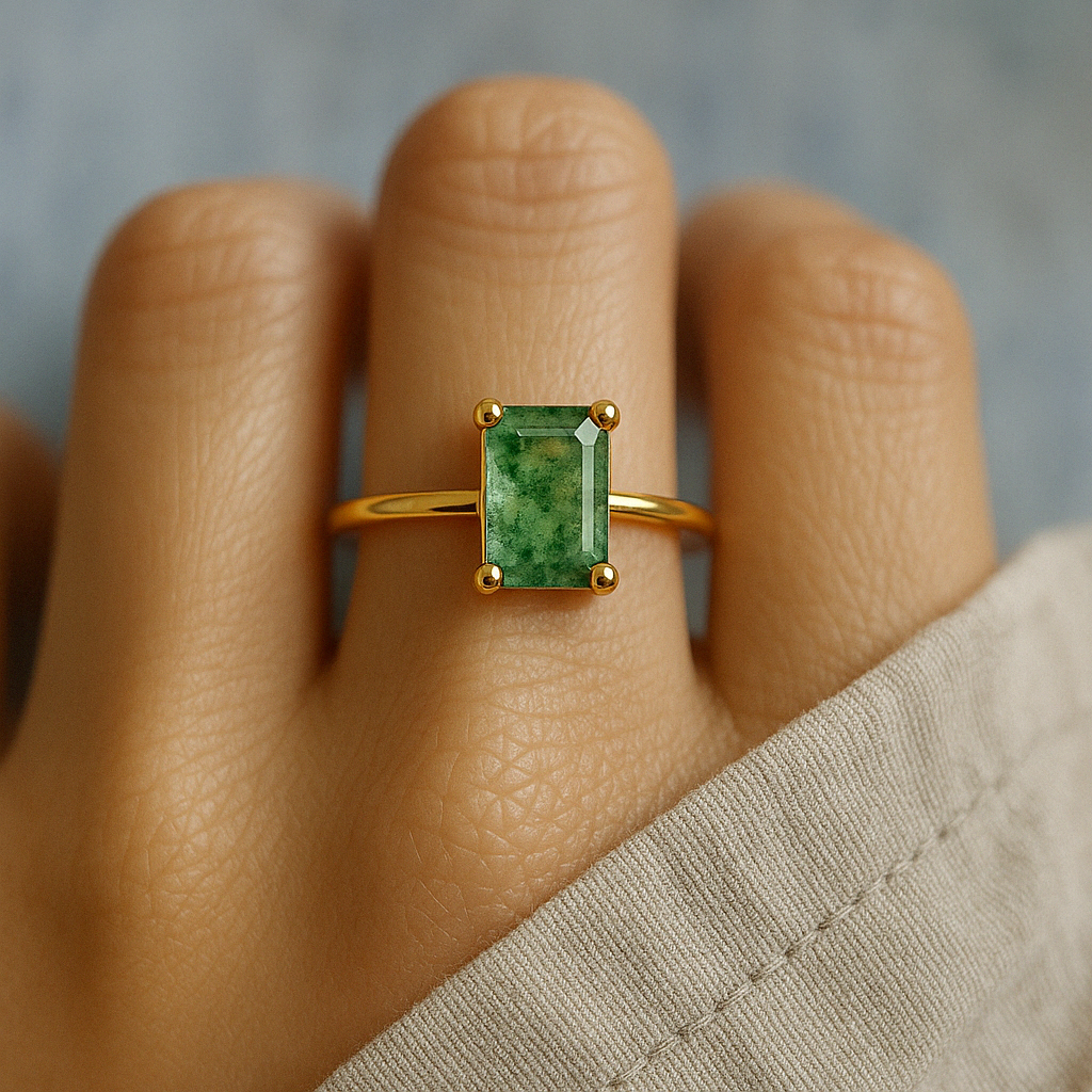 Natural Moss Agate Ring Omelia&Oliver Jewels