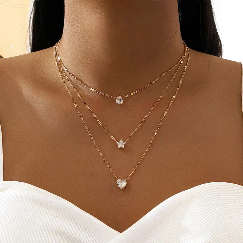 Triple Pendant Necklace with Gold Zirconia Omelia&Oliver Jewels