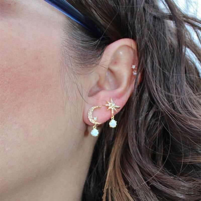 Opal and Gold Moon & Star Earrings Omelia&Oliver Jewels