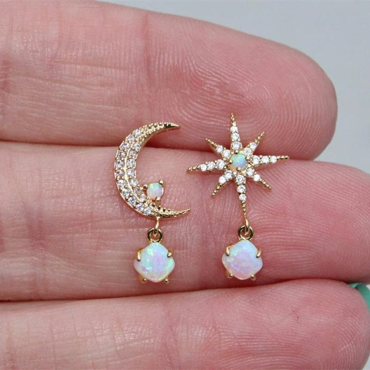 Opal and Gold Moon & Star Earrings Omelia&Oliver Jewels