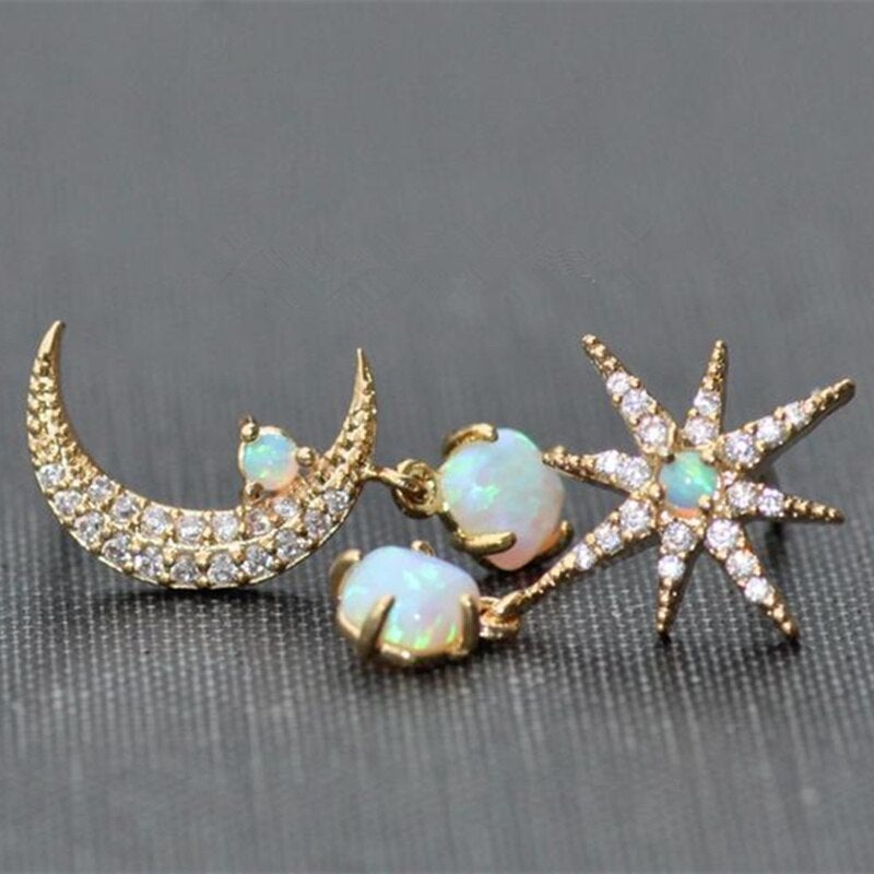 Opal and Gold Moon & Star Earrings Omelia&Oliver Jewels