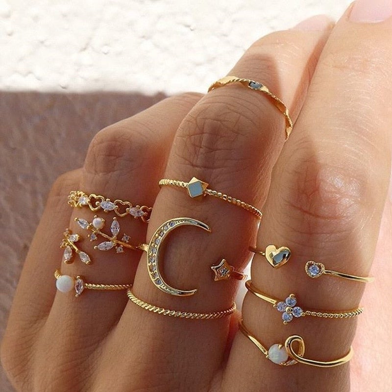 Bohemian Silver & Gold Rings Set Omelia&Oliver Jewels