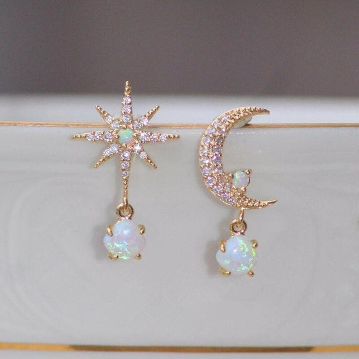 Opal and Gold Moon & Star Earrings Omelia&Oliver Jewels