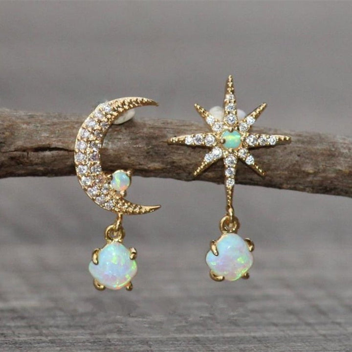 Opal and Gold Moon & Star Earrings Omelia&Oliver Jewels
