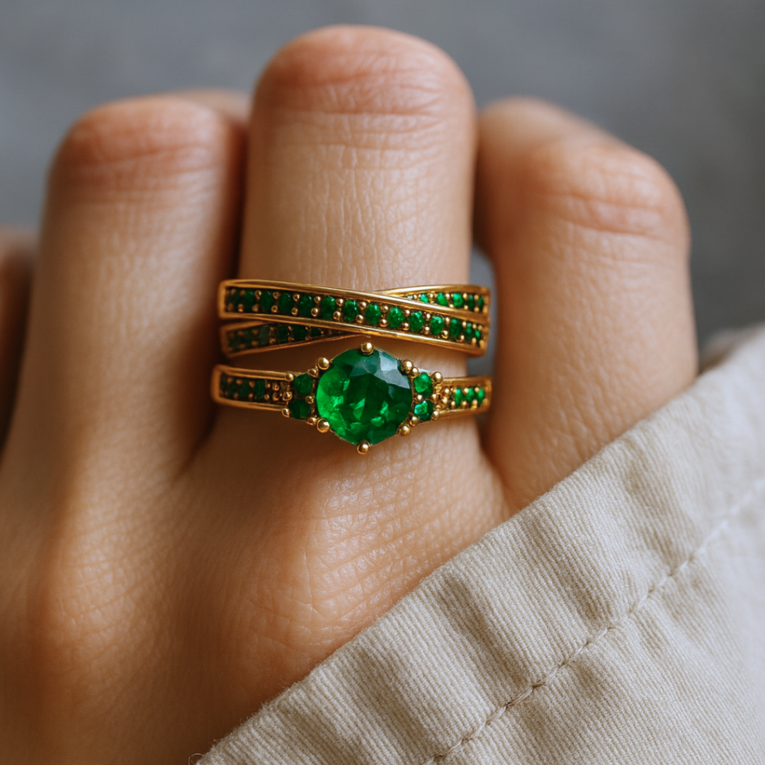 Unique Emerald Crystal Ring Set Omelia&Oliver Jewels