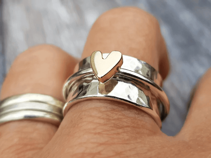 Mely- Golden Heart Silver Ring