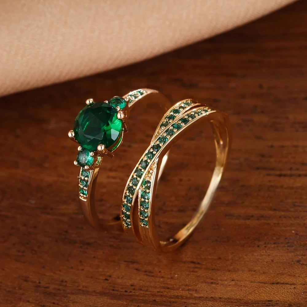 Unique Emerald Crystal Ring Set Omelia&Oliver Jewels