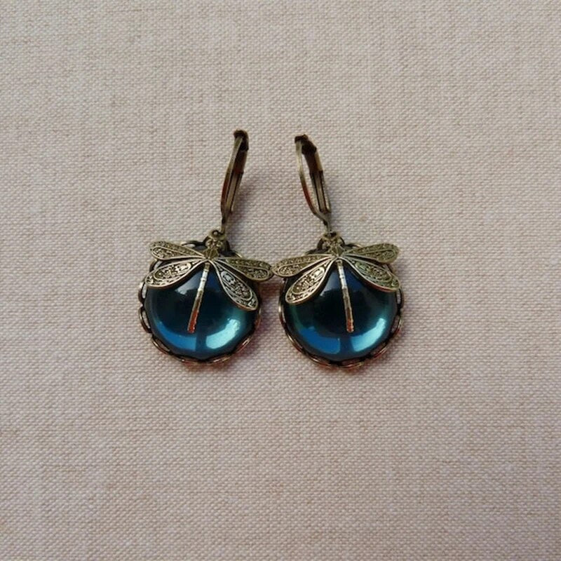 Unique Antique Gold Blue Crystal Earrings Omelia&Oliver Jewels