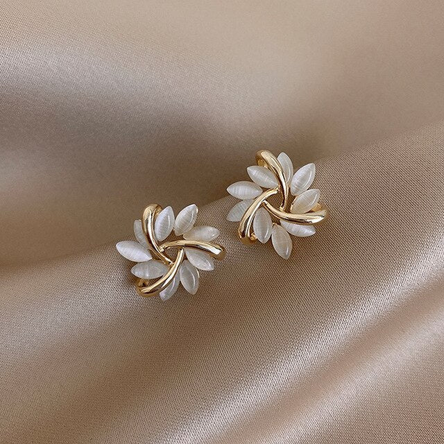 Elegant White Opal Gold Earrings Omelia&Oliver Jewels