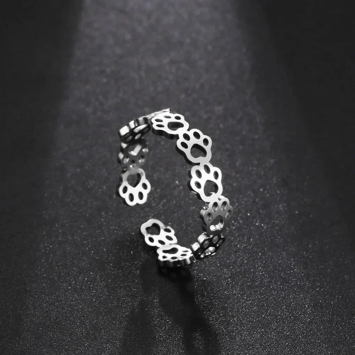 Adjustable Paw Print Ring Stainless Steel