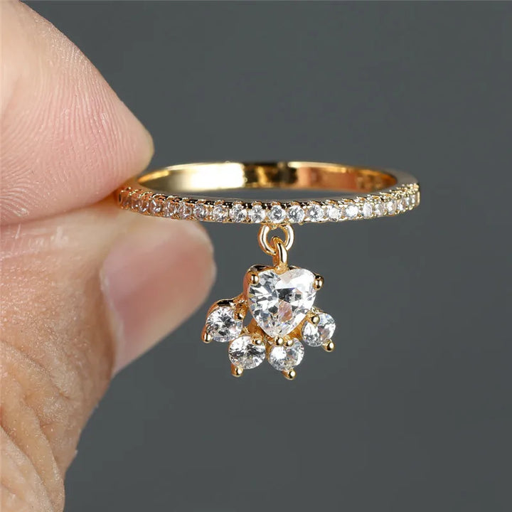 Vintage Cat Paw & Heart Stone Ring