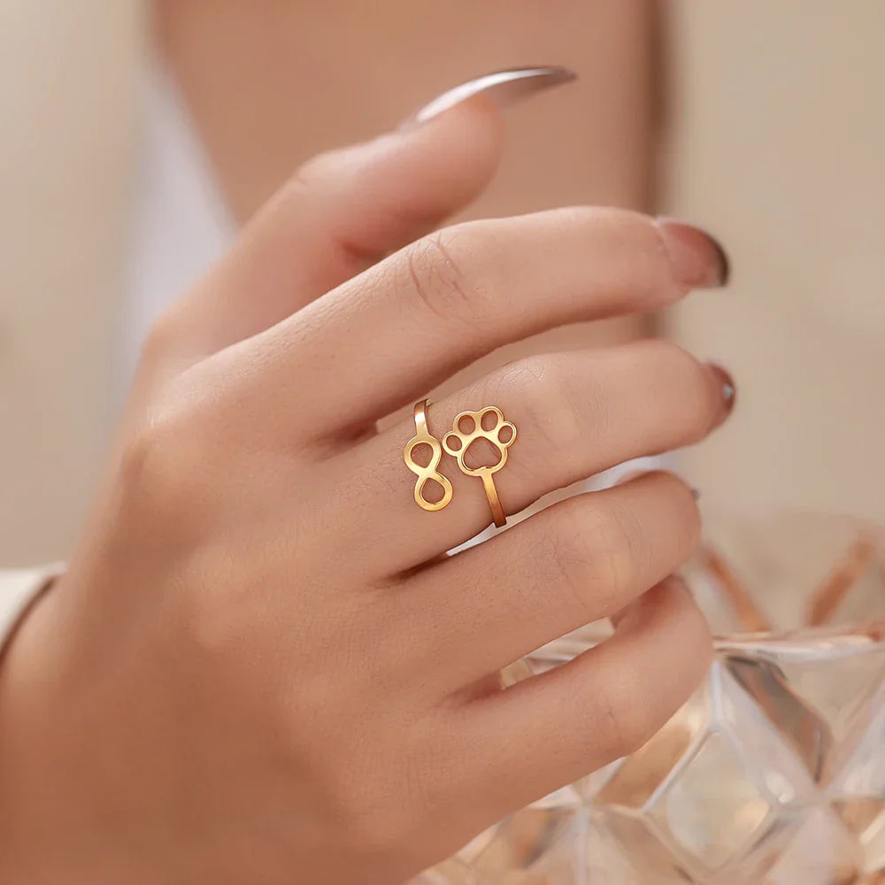 Adjustable Infinity Paw Ring Stainless Steel