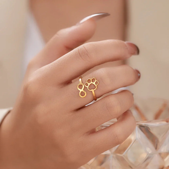 Adjustable Infinity Paw Ring Stainless Steel