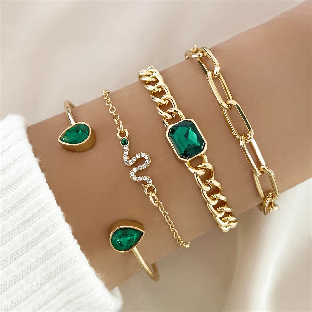 Exclusive Vintage Green Crystal Bracelet Set Omelia&Oliver Jewels