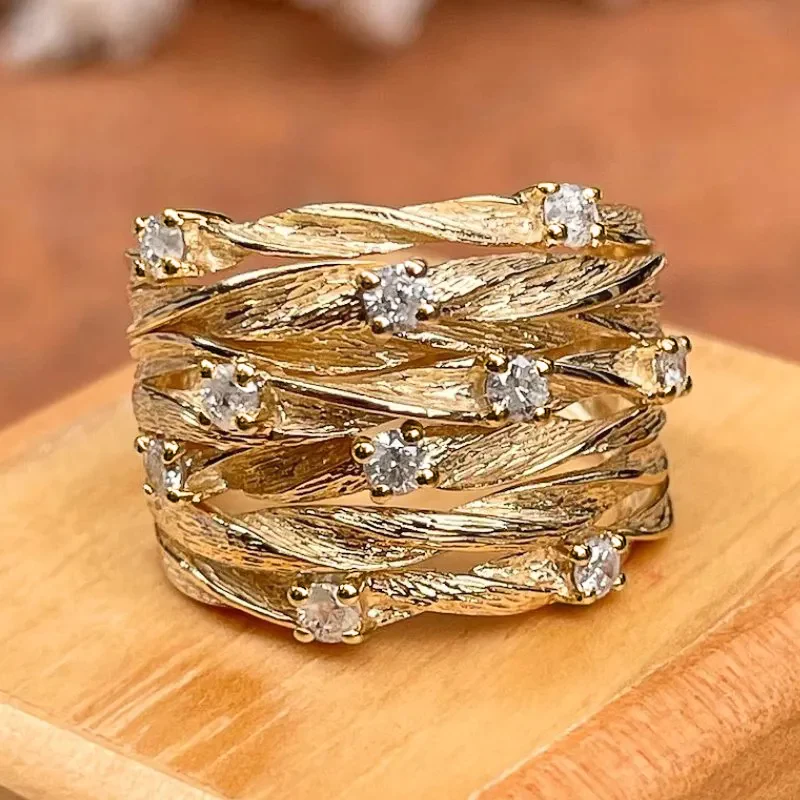 Vintage Gold Ring with Zircon Gem Omelia&Oliver Jewels