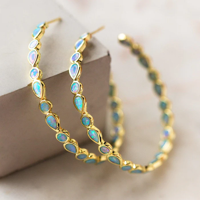 Vintage Opal Gold Hoop Earrings Omelia&Oliver Jewels