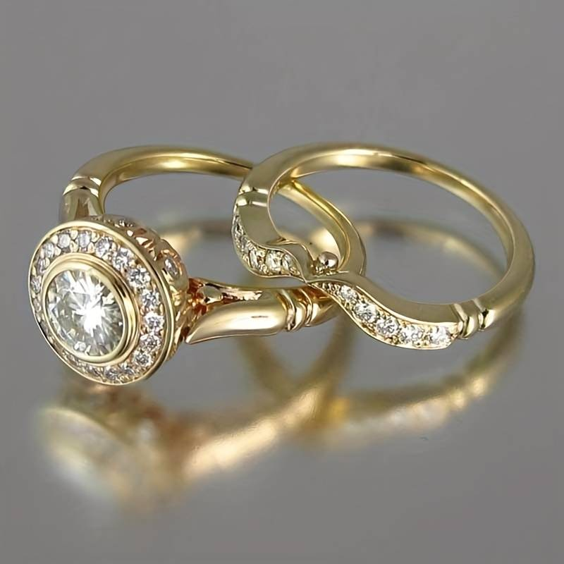 Retro Gold & Zirconia Ring Set Omelia&Oliver Jewels