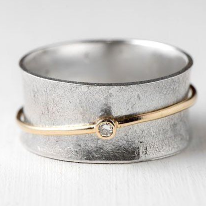 Vintage Gold Line Zirconia Silver Ring Omelia&Oliver Jewels