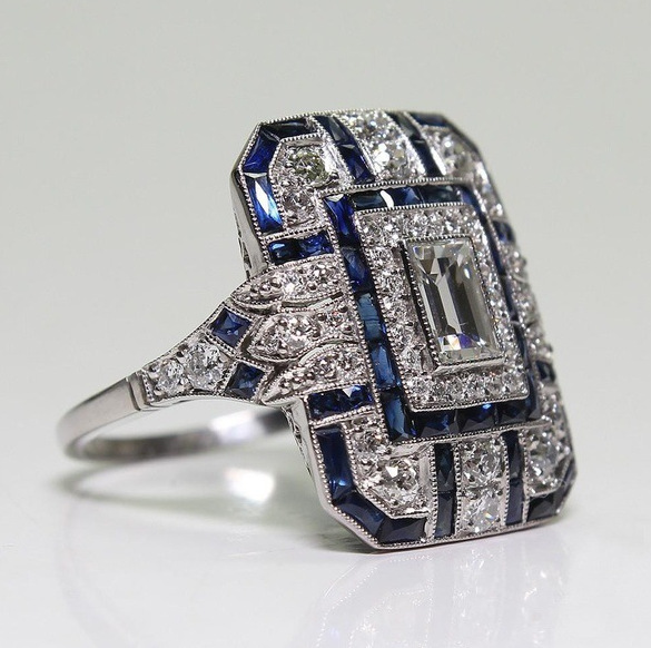 Radiant Vintage Silver Ring with Blue Zircon Omelia&Oliver Jewels