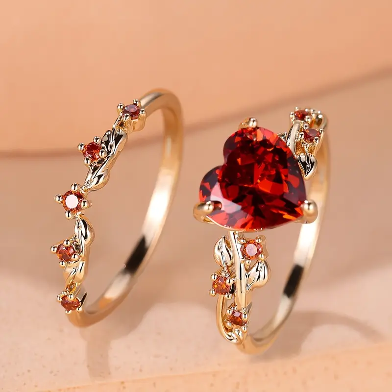 Heart & Ruby Ring Set Omelia&Oliver Jewels