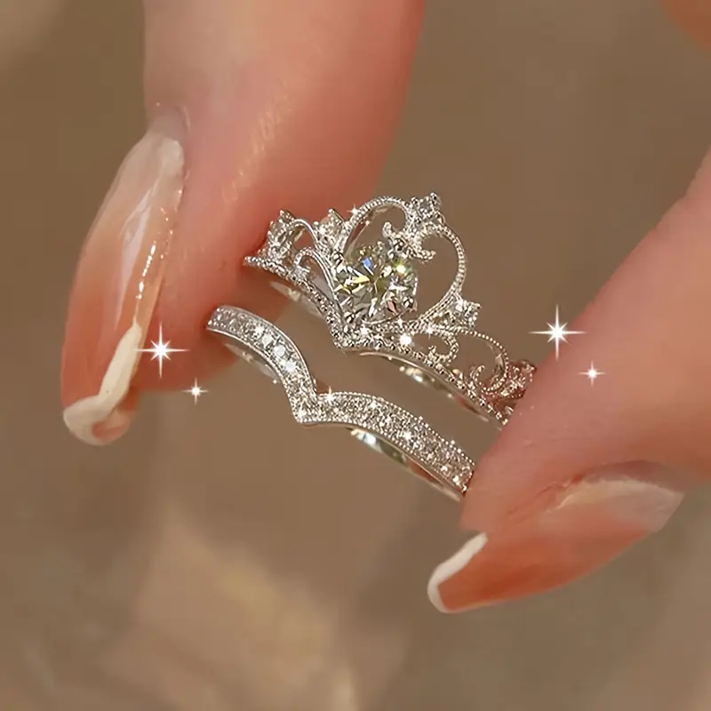 Shining Crown Silver Ring Set Omelia&Oliver Jewels