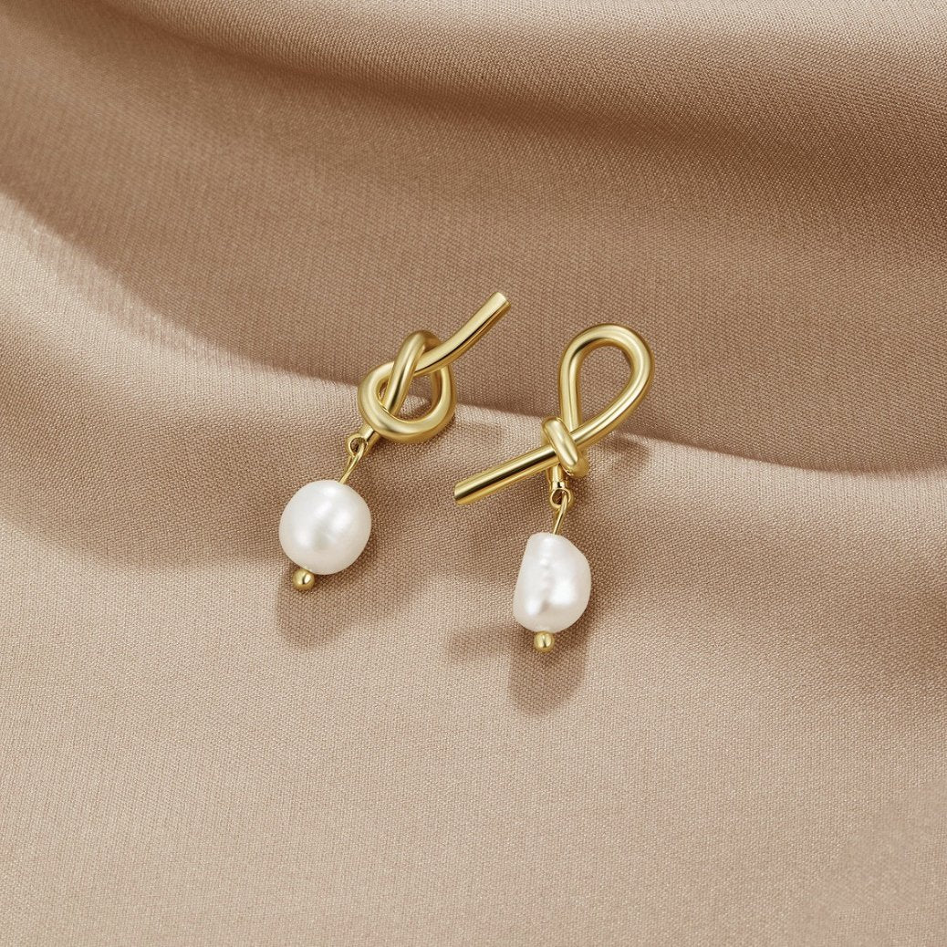 Knotted Gold & Freshwater Pearl Earrings