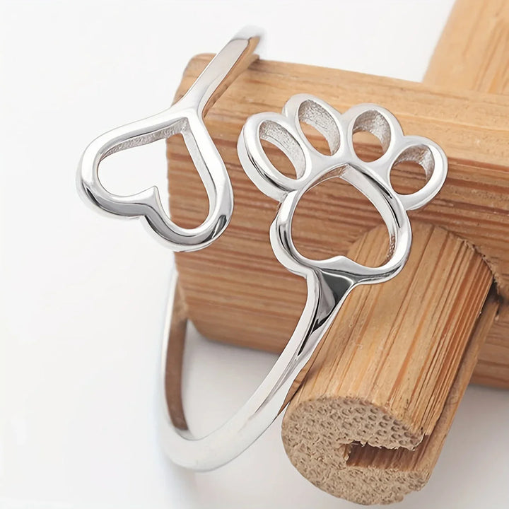 Paw & Heart Ring Adjustable 925 Sterling Silver