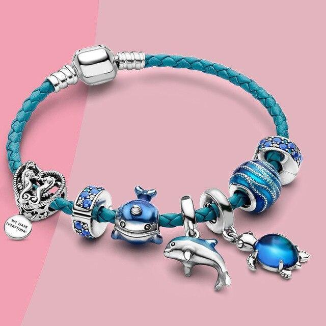 Serenity - Ocean Charm Bracelet in Leather and Silver Omelia&Oliver Jewels