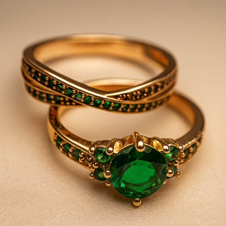 Unique Emerald Crystal Ring Set Omelia&Oliver Jewels