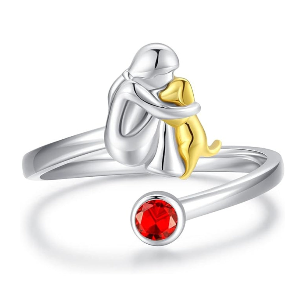 Sterling Silver Dog & Girl Ring Adjustable and Symbolic